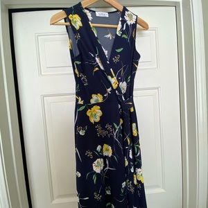 Kaileigh faux wrap dress - navy yellow floral
